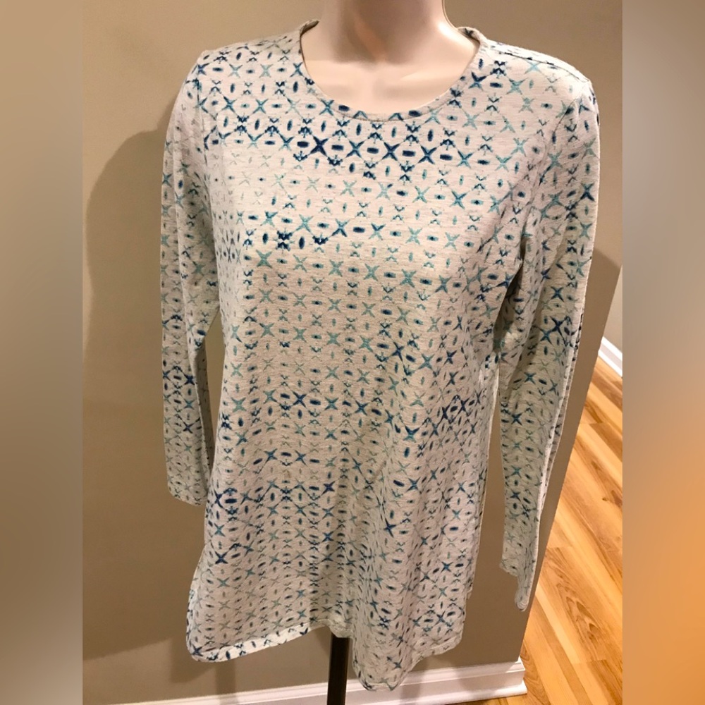 J Jill - Pure Jill Pima Cotton Blue Diamond Tye Dye Shir tail Tee Sz XS